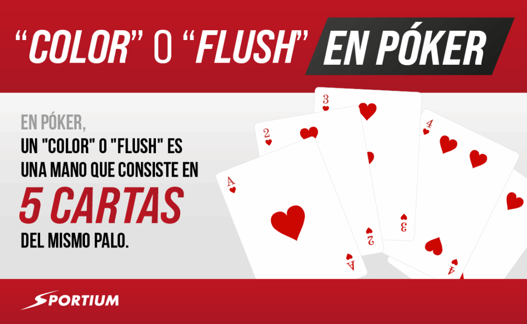 Flush o color en poker: es cuando consigues 5 cartas del mismo palo